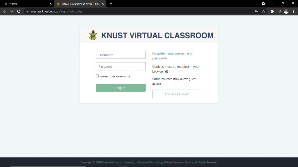 KNUST STUDENTS PORTAL: Virtual Classroom Window